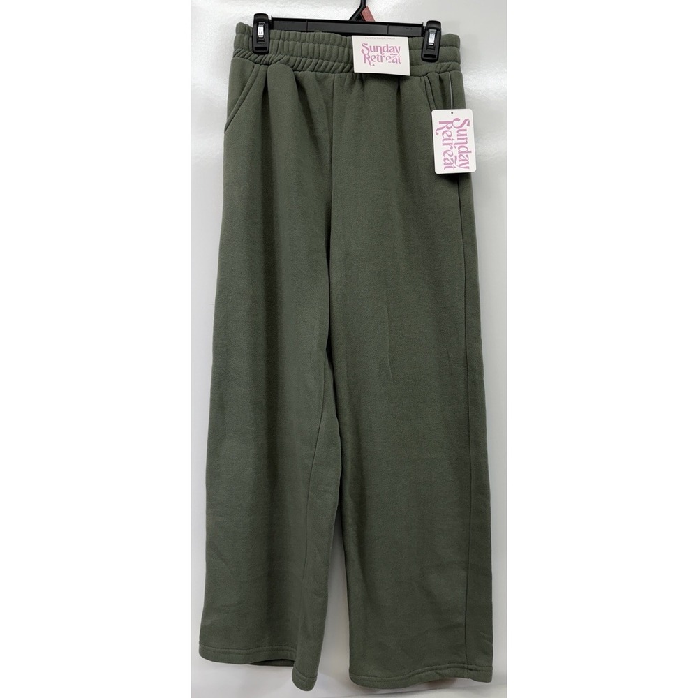 Sunday Retreat Pants Womens Medium Green Wide Leg Y2K Cozy Sweatpants NWT FADED